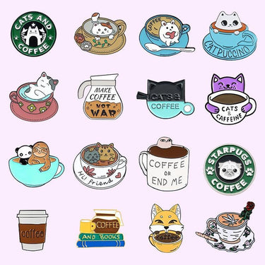 Caffeine Cats Enamel Pin Brooches & Lapel Pins KittyNook Cat Company